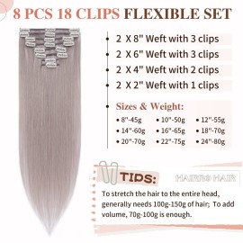 Hairro Clip in Hair Extensions 100% Human Hair Thin Grey 12 Inch Short Straight Human Hair Clip on Hairpieces 55g Machine Weft 8pcs 18 Clips for Women Hairro Clip in Hair Extensions 100% Human Hair Thin Grey 12 Inch Short Straight Human Hair Clip on Hairpieces 55g Machine Weft 8pcs 18 Clips for Women