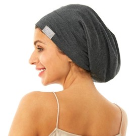 ELIHAIR Sleep Beanie Cap Lined Silky Satin Bonnet Adjustable Soft Slouchy Hats for Women and Girls Frizzy Hair Cover(Dark Gray)