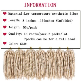 7Pack Spring Twist Crochet Hair 8inch Spring Twists Twist Hair Synthetic Fiber Fluffy Twist Crochet Braids Honey Blonde Spring Twist Braiding Hair for Women Hair Extension(8inch,613)