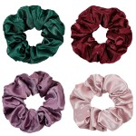 Silk Scrunchies for Girls and Women - Cute Hairties for Thick, Curl, or Fine Hair, No Crease Soft Hair Accessories, Ponytail Holders (Burgundy, Purple, Pink, Green)