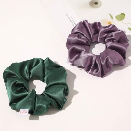 Silk Scrunchies for Girls and Women - Cute Hairties for Thick, Curl, or Fine Hair, No Crease Soft Hair Accessories, Ponytail Holders (Burgundy, Purple, Pink, Green)