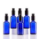 YIZHAO Blue Glass Spray Bottles 2oz, with Small Fine Mist Spray, Metal Cap, Refillable for Essential Oil,Travel,Cleaning,Perfume,Aromatherapy,Makeup - 6 Pcs