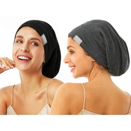 ELIHAIR 2pcs Sleep Beanie Cap Lined Silky Satin Bonnet Adjustable Soft Slouchy Hats for Women and Girls Frizzy Hair Cover(Adult Black and Dark Gray) ELIHAIR 2pcs Sleep Beanie Cap Lined Silky Satin Bonnet Adjustable Soft Slouchy Hats for Women and Girls Frizzy Hair Cover(Adult Black and Dark Gray)