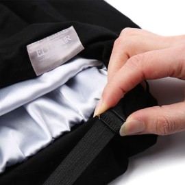 ELIHAIR 2pcs Sleep Beanie Cap Lined Silky Satin Bonnet Adjustable Soft Slouchy Hats for Women and Girls Frizzy Hair Cover(Adult Black and Dark Gray)