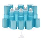 Kesell 10 Pack - 5ml Refillable Frosted Glass Roller Bottles Essential Oil Roller Bottle Vials with Stainless Steel Roller Ball and Aluminum Cap - Light Blue Color Travel Perfume Bottles