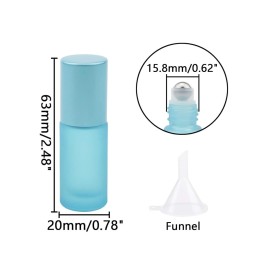 Kesell 10 Pack - 5ml Refillable Frosted Glass Roller Bottles Essential Oil Roller Bottle Vials with Stainless Steel Roller Ball and Aluminum Cap - Light Blue Color Travel Perfume Bottles