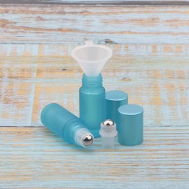 Kesell 10 Pack - 5ml Refillable Frosted Glass Roller Bottles Essential Oil Roller Bottle Vials with Stainless Steel Roller Ball and Aluminum Cap - Light Blue Color Travel Perfume Bottles