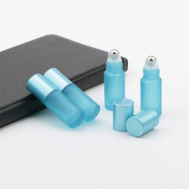 Kesell 10 Pack - 5ml Refillable Frosted Glass Roller Bottles Essential Oil Roller Bottle Vials with Stainless Steel Roller Ball and Aluminum Cap - Light Blue Color Travel Perfume Bottles
