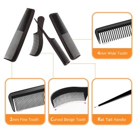 NuAngela Styling Comb Set, Cutting Combs Clipper Rat Tail Hair Beard Comb, Wide and Fine Tooth Hair Dressing Comb For Women Men Parting Teasing, Professional Barber Comb (BLACK) NuAngela Styling Comb Set, Cutting Combs Clipper Rat Tail Hair Beard Comb, Wide and Fine Tooth Hair Dressing Comb For Women Men Parting Teasing, Professional Barber Comb (BLACK)