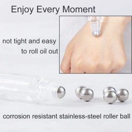 10ml Essential Oil Roller Bottles, 24 Pack Leak-proof Glass Roll on Bottles for Essential Oils, with Stainless Steel Roller Balls, 1 Extra Roller Ball, 24Labels, 1 Openers, 2 Droppers, Clear