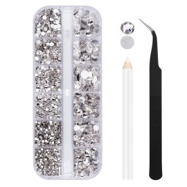 2000PCS Clear Rhinestones, Round Flat Back Gems Gemstones for Crafts Nails, Glass Diamonds with Tweezer and Wax Pencil for Acrylic Nails Face Eye Makeup Clothes Decoration( 6 Sizes, 1.5-6mm)