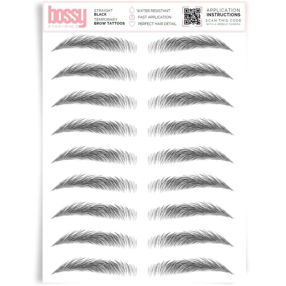 Brows by Bossy Studio & Co Temporary Eyebrow Tattoos Waterproof Eyebrow Stickers, False Tattoos Hair Like Peel Off Instant Transfer Brow straight black