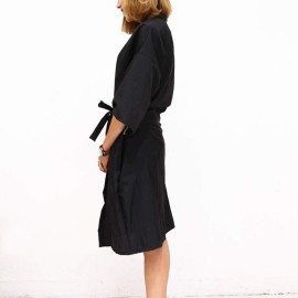 Mollensiuer 1 Piece Black Salon Robes Smock for Hair Salon Client Gown Cape Hair Cutting Smock Kimono Style