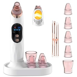 Blackhead Remover Pore Vacuum with Hot Compress- 2025 Upgraded Electric Face Cleaner Pore Extractor Pimple Extractor Acne White Heads Removal Tool with 5 Suction Head LCD Screen and Base