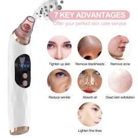 Blackhead Remover Pore Vacuum with Hot Compress- 2025 Upgraded Electric Face Cleaner Pore Extractor Pimple Extractor Acne White Heads Removal Tool with 5 Suction Head LCD Screen and Base