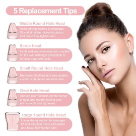 Blackhead Remover Pore Vacuum with Hot Compress- 2025 Upgraded Electric Face Cleaner Pore Extractor Pimple Extractor Acne White Heads Removal Tool with 5 Suction Head LCD Screen and Base