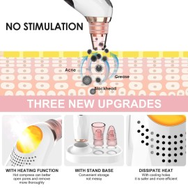 Blackhead Remover Pore Vacuum with Hot Compress- 2025 Upgraded Electric Face Cleaner Pore Extractor Pimple Extractor Acne White Heads Removal Tool with 5 Suction Head LCD Screen and Base