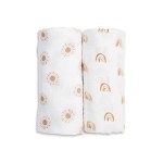 lulujo Baby Swaddle Blankets | Unisex Softest Breathable Cotton Muslin Swaddle Blanket Set | Neutral Receiving Blanket for Girls & Boys | 40in x 40in | Rainbows & Suns | 2-Count
