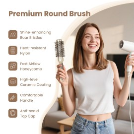 AIMIKE Round Brush, 1.3 Inch Barrel, Nano Thermal Ceramic & Ionic Tech, Boar Bristles, for Blow Drying, Styling, Curling and Shine, Gold + 4 Clips