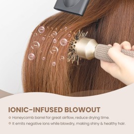 AIMIKE Round Brush, 1.3 Inch Barrel, Nano Thermal Ceramic & Ionic Tech, Boar Bristles, for Blow Drying, Styling, Curling and Shine, Gold + 4 Clips