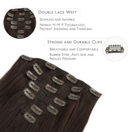 WENNALIFE Clip in Hair Extensions Real Human Hair, 24 Inch 120g 7pcs Dark Brown to Chestnut Brown and Dirty Blonde Highlighted Clip In Human Hair Remy Clip in Hair Extensions Double Weft