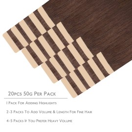 WENNALIFE Tape in Hair Extensions Human Hair, 20pcs 50g 14 inch Chocolate Brown Remy Hair Extensions Straight Human Hair Tape in Extensions Skin Weft Tape Extensions Human Hair