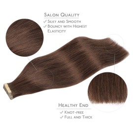WENNALIFE Tape in Hair Extensions Human Hair, 20pcs 50g 14 inch Chocolate Brown Remy Hair Extensions Straight Human Hair Tape in Extensions Skin Weft Tape Extensions Human Hair