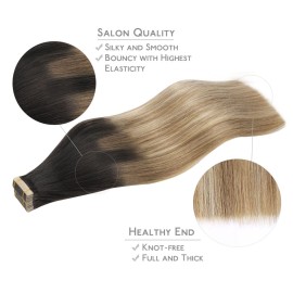 WENNALIFE Tape in Hair Extensions, 20pcs 14 Inch 50g Dark Brown to Chestnut Brown and Dirty Blonde Remy Human Hair, Coloured Tape Extensions WENNALIFE Tape in Hair Extensions, 20pcs 14 Inch 50g Dark Brown to Chestnut Brown and Dirty Blonde Remy Human Hair, Coloured Tape Extensions