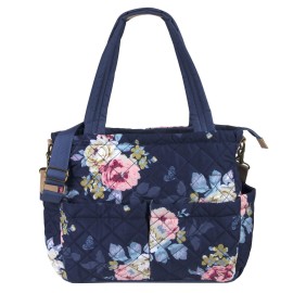 Quilted Diaper Bag Crossbody Tote Purse with Changing Pad & 10 Pockets in Blue