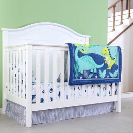 JISEN 3 Piece Crib Bedding Set Crib Quilt Crib Sheet Pillowcase - Soft Microfiber Printed Dinosaur Nursery Set for Baby Boys or Girls