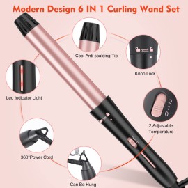 Curling Iron Set, USHOW 6 in 1 Curling Wand Set Hair Iron Kit Instant Heat Up Hair Curler with 6 Interchangeable Tourmaline Ceramic Barrels (0.35\'\' to 1.25\'\') Temperature Adjustments, with Gloves