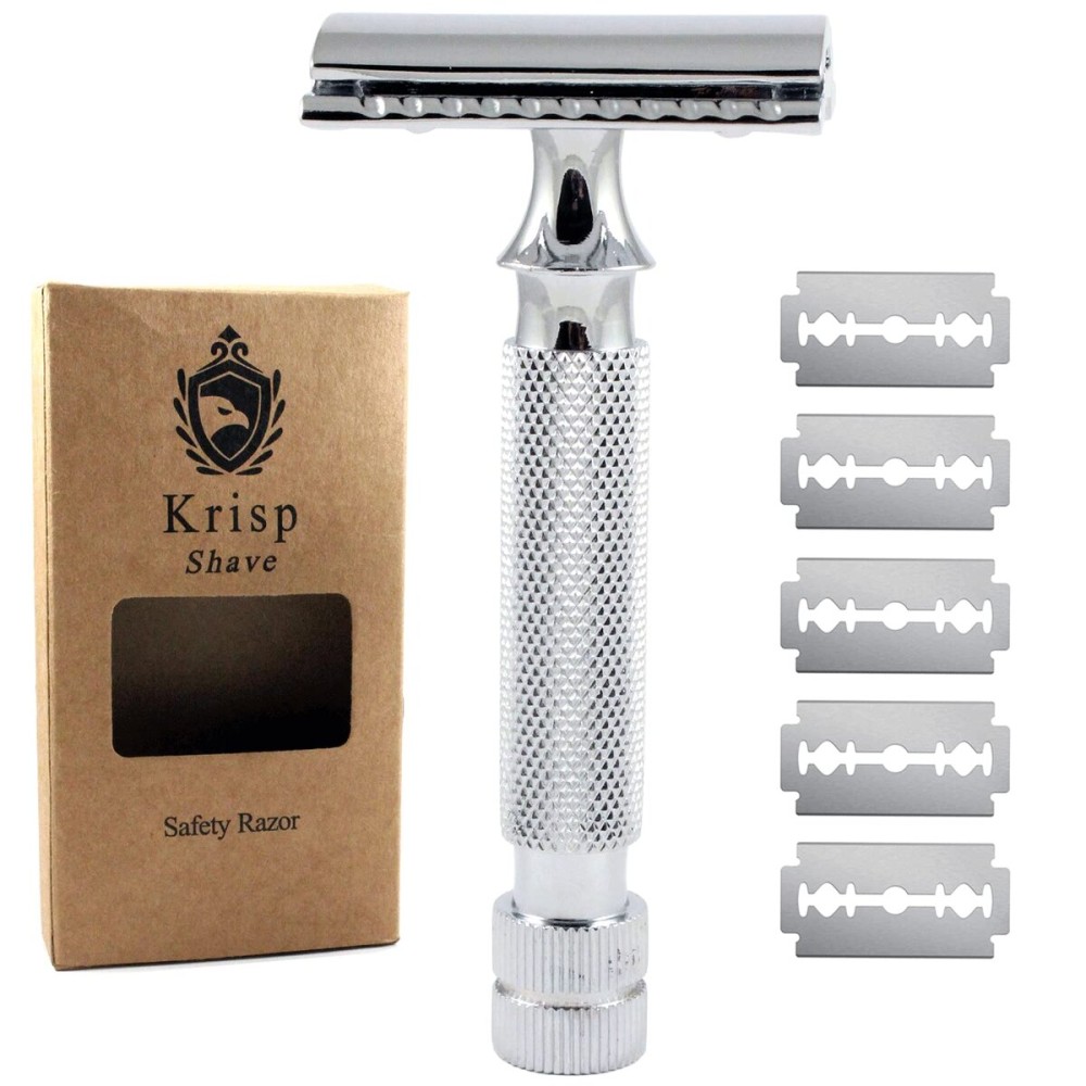 Safety Razors for Men Double Edge Safety Razor for Shaving - Razors for Men Reusable Stainless Steel Manual Cut Throat Single Blade Razor Navajas Para Barbero- 5 Shaving Blades By Krisp Beauty Safety Razors for Men Double Edge Safety Razor for Shaving - Razors for Men Reusable Stainless Steel Manual Cut Throat Single Blade Razor Navajas Para Barbero- 5 Shaving Blades By Krisp Beauty