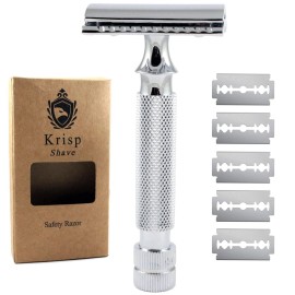 Safety Razors for Men Double Edge Safety Razor for Shaving - Razors for Men Reusable Stainless Steel Manual Cut Throat Single Blade Razor Navajas Para Barbero- 5 Shaving Blades By Krisp Beauty