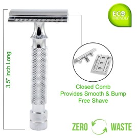 Safety Razors for Men Double Edge Safety Razor for Shaving - Razors for Men Reusable Stainless Steel Manual Cut Throat Single Blade Razor Navajas Para Barbero- 5 Shaving Blades By Krisp Beauty Safety Razors for Men Double Edge Safety Razor for Shaving - Razors for Men Reusable Stainless Steel Manual Cut Throat Single Blade Razor Navajas Para Barbero- 5 Shaving Blades By Krisp Beauty