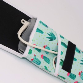 CAMSTIC Heat Resistant Travel Hair Curler Flat Iron Pouch and Silicone Mat Set (Catcus)