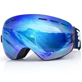 EXP VISION Snowboard Ski Goggles Men Women Youth, Anti Fog OTG Winter Snow Goggles Spherical Detachable Lens (Blue)
