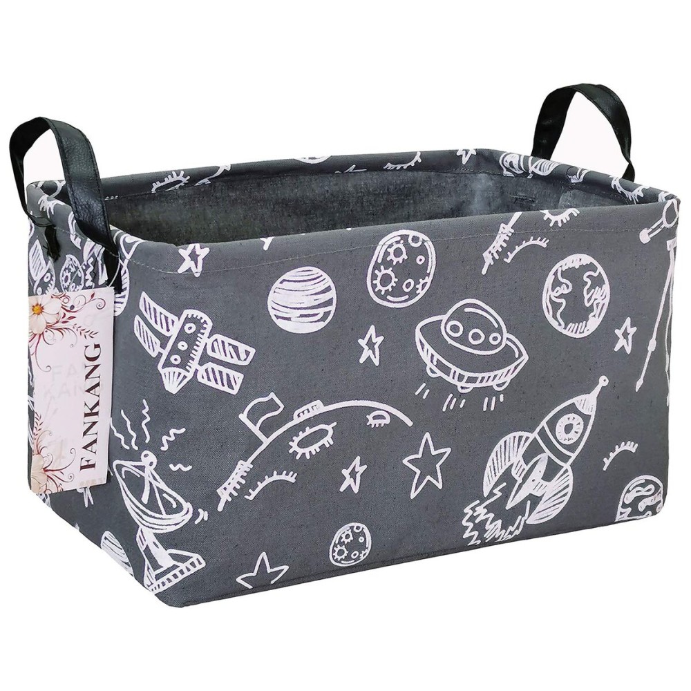 FANKANG Storage Basket,Nursery Hamper Canvas Laundry Basket Foldable with Waterproof PE Coating Storage, Office, Bedroom, Clothes,Toys (Rec-Space Planet)