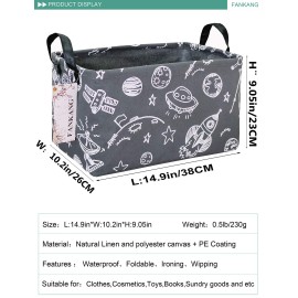FANKANG Storage Basket,Nursery Hamper Canvas Laundry Basket Foldable with Waterproof PE Coating Storage, Office, Bedroom, Clothes,Toys (Rec-Space Planet)