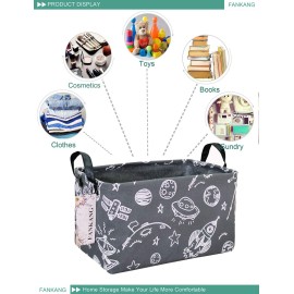 FANKANG Storage Basket,Nursery Hamper Canvas Laundry Basket Foldable with Waterproof PE Coating Storage, Office, Bedroom, Clothes,Toys (Rec-Space Planet)