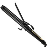 Lanvier 1.25 Inch Clipped Curling Iron with Extra Long Tourmaline Ceramic Barrel, Professional 1 1/4 Inch Hair Curler up to 450F Dual Voltage for Traveling, Hair Waving Style Tool-Black