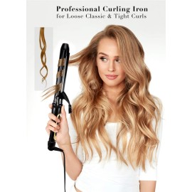 Lanvier 1.25 Inch Clipped Curling Iron with Extra Long Tourmaline Ceramic Barrel, Professional 1 1/4 Inch Hair Curler up to 450F Dual Voltage for Traveling, Hair Waving Style Tool-Black