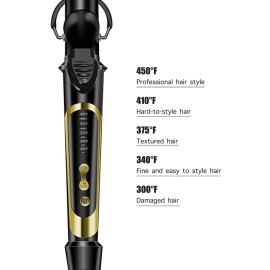 Lanvier 1.25 Inch Clipped Curling Iron with Extra Long Tourmaline Ceramic Barrel, Professional 1 1/4 Inch Hair Curler up to 450F Dual Voltage for Traveling, Hair Waving Style Tool-Black