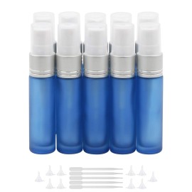 Newzoll 10ml Frosted Dark Blue Glass Spray Bottles with 10 Funnels 5 Pipettes, Small Fine Mist Sprayer Bottles Vials Tube Containers for Essential Oils Perfume Cosmetic, Pack of 10
