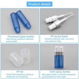 Newzoll 10ml Frosted Dark Blue Glass Spray Bottles with 10 Funnels 5 Pipettes, Small Fine Mist Sprayer Bottles Vials Tube Containers for Essential Oils Perfume Cosmetic, Pack of 10