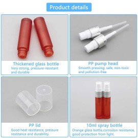 Newzoll 10ml Frosted Orange Glass Spray Bottles with 10 Funnels 5 Pipettes, Small Fine Mist Sprayer Bottles Vials Tube Containers for Essential Oils Perfume Cosmetic, Pack of 10