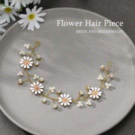 Unicra Bride Flower Wedding Hair Vine Daisy Gold Bridal Hair Piece Crystal Hair Accessories for Women and Girls Unicra Bride Flower Wedding Hair Vine Daisy Gold Bridal Hair Piece Crystal Hair Accessories for Women and Girls