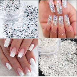 Holographic Nail Art Kits 6 Boxes 3D Glitter Metallic Shining Flakes Acrylic Powder Dust Sequins Decoration Holographic Manicure Tips (Vintage Color)