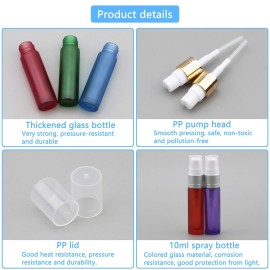 Newzoll 10Pcs 10ml (1/3oz) Frosted Glass Spray Bottles with 10 Funnels 5 Pipettes, Small Fine Mist Sprayer Bottles Vials Tube Containers for Essential Oils Perfume Cosmetic, Silver Cap