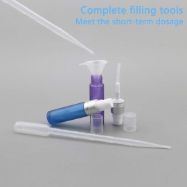 Newzoll 10Pcs 10ml (1/3oz) Frosted Glass Spray Bottles with 10 Funnels 5 Pipettes, Small Fine Mist Sprayer Bottles Vials Tube Containers for Essential Oils Perfume Cosmetic, Silver Cap