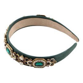 Simulated Pearl Bead Vintage Crystal Headbands for Women Fashion Rhinestone Flower Leaf Alloy Metal Charm Hairbands Hair Jewelry (green)